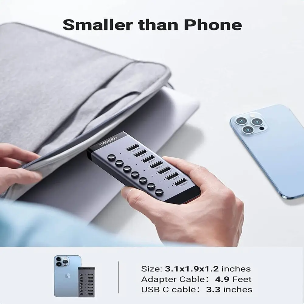 Ugreen 7-Port USB 3.0 Hub (EU) With Independent Switch and 24W Power Supply (12 V/2 A) for Charging and Data Transfer, Compatible with MacBook, Surface Pro 7, Notebook and Other Laptops - PakByte