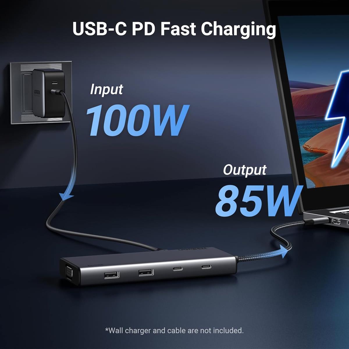 Ugreen 8-in-1 USB-C 4K Docking Station Dual Monitor, Triple Display USB C Hub with 2 HDMI, VGA, 2 USB A&C 3.2 Ports, 100W PD, USB C Dock Compatible for MacBook, Dell, HP, Lenovo, Surface etc - PakByte