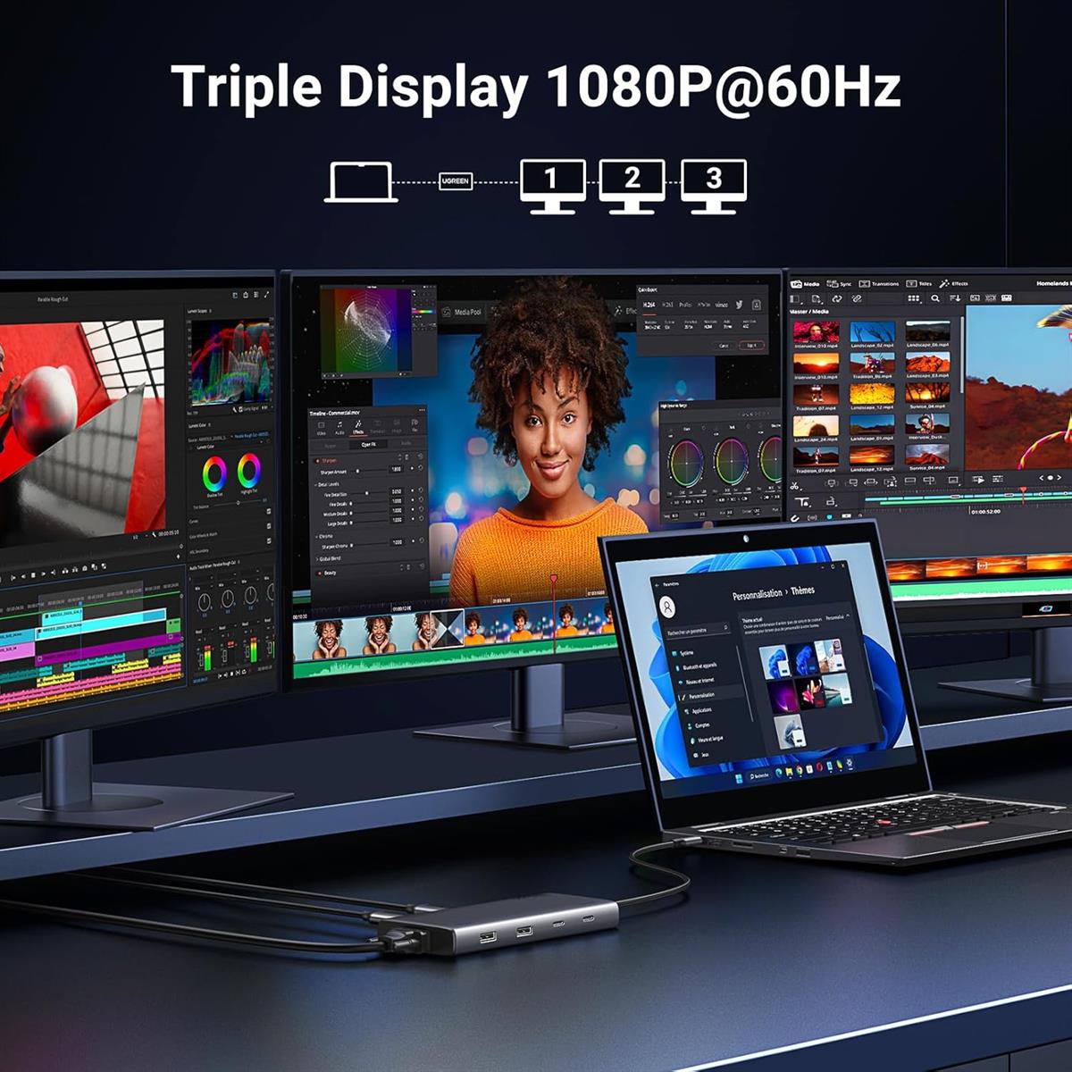 Ugreen 8-in-1 USB-C 4K Docking Station Dual Monitor, Triple Display USB C Hub with 2 HDMI, VGA, 2 USB A&C 3.2 Ports, 100W PD, USB C Dock Compatible for MacBook, Dell, HP, Lenovo, Surface etc - PakByte