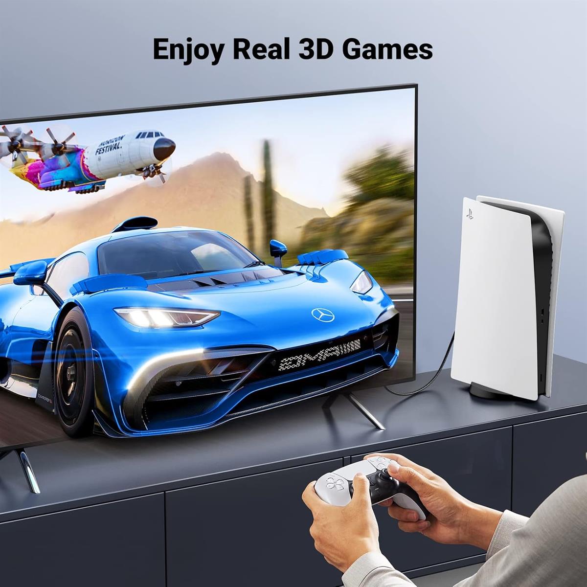 Ugreen 8K HDMI Cable 2.1 48Gbps Ultra High Speed Braided HDMI Cord 10K 8K@60Hz 4K@240Hz, eARC HDR10 HDCP 2.2 & 2.3, HDMI Cable Compatible with PS5/Xbox Series X/Roku TV/HDTV/Blu-Ray - 2m - PakByte