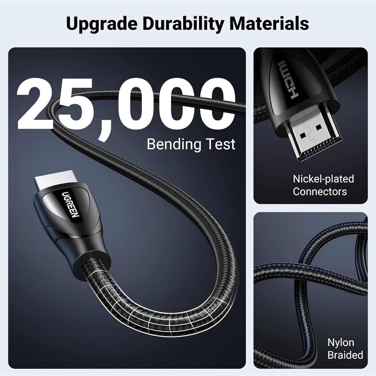 Ugreen 8K HDMI Cable 2.1 48Gbps Ultra High Speed Braided HDMI Cord 10K 8K@60Hz 4K@240Hz, eARC HDR10 HDCP 2.2 & 2.3, HDMI Cable Compatible with PS5/Xbox Series X/Roku TV/HDTV/Blu-Ray - 3m - PakByte