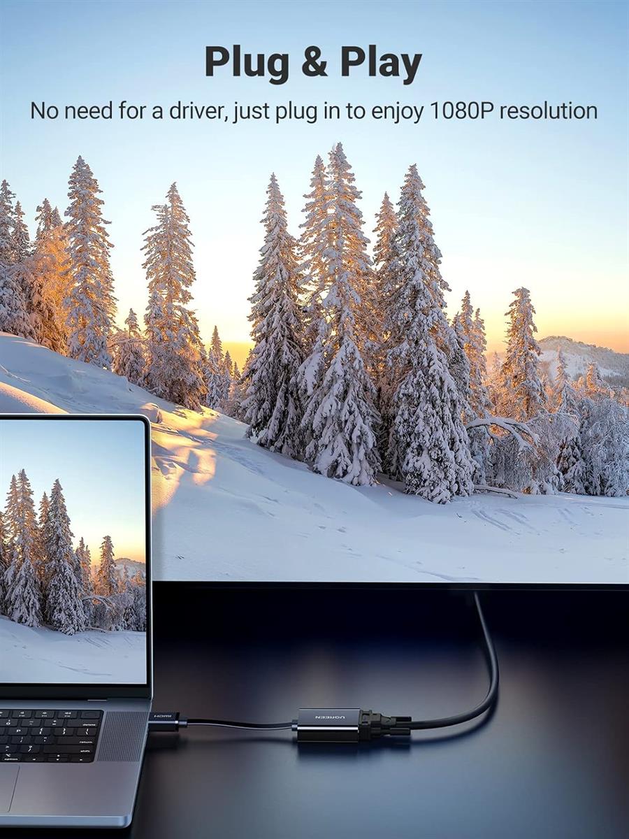 Ugreen Active HDMI to VGA Adapter with 3.5mm Audio Jack, HDMI Male to VGA Female, up to 1080P for PC, Laptop, Ultrabook, Raspberry Pi, Chromebook, Black - PakByte