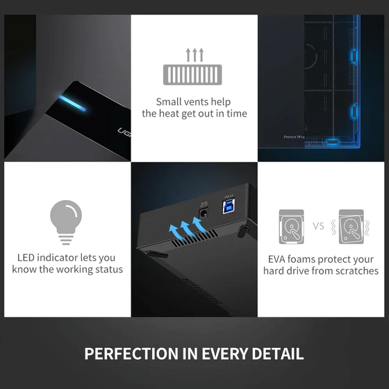 Ugreen External Hard Drive Enclosure for 3.5 Inch SATA SSD HDD USB 3.0 to SATA III Hard Drive Case with UASP Power Adapter Compatible - PakByte