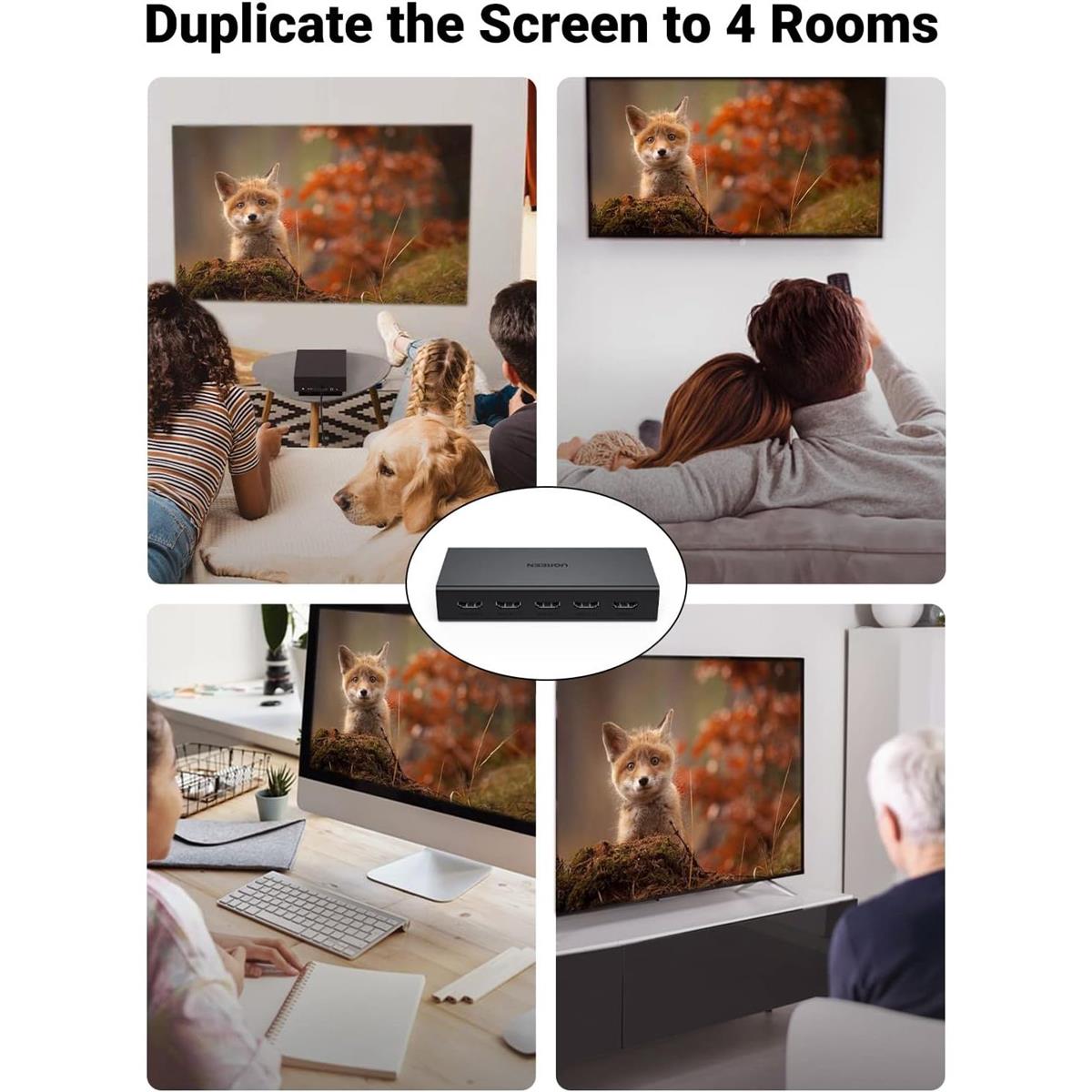 Ugreen HDMI Splitter 1 in 4 Out 4K@60Hz HDMI 2.0 Splitter 18 Gbps 1x4 Only Mirror Screen Support EDID HDCP 2.2/1.4 3D HDR Compatible with Apple TV Blu-Ray Monitor Xbox PS5/4 Switch Projector - PakByte