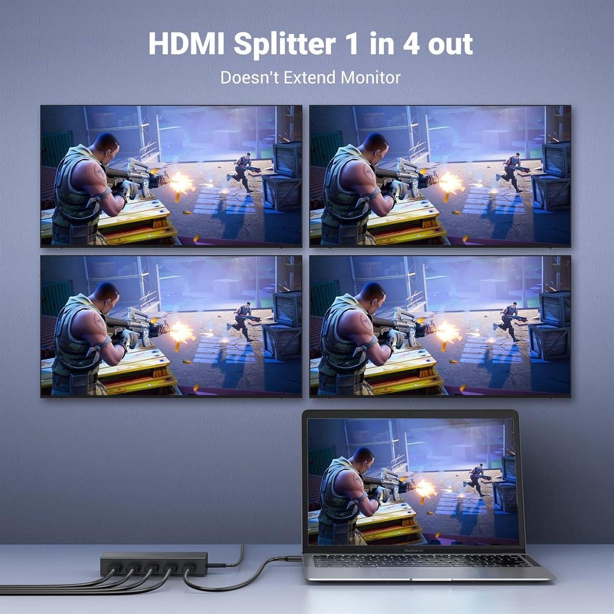 Ugreen HDMI Splitter 1 in 4 Out 4K@60Hz HDMI 2.0 Splitter 18 Gbps 1x4 Only Mirror Screen Support EDID HDCP 2.2/1.4 3D HDR Compatible with Apple TV Blu-Ray Monitor Xbox PS5/4 Switch Projector - PakByte