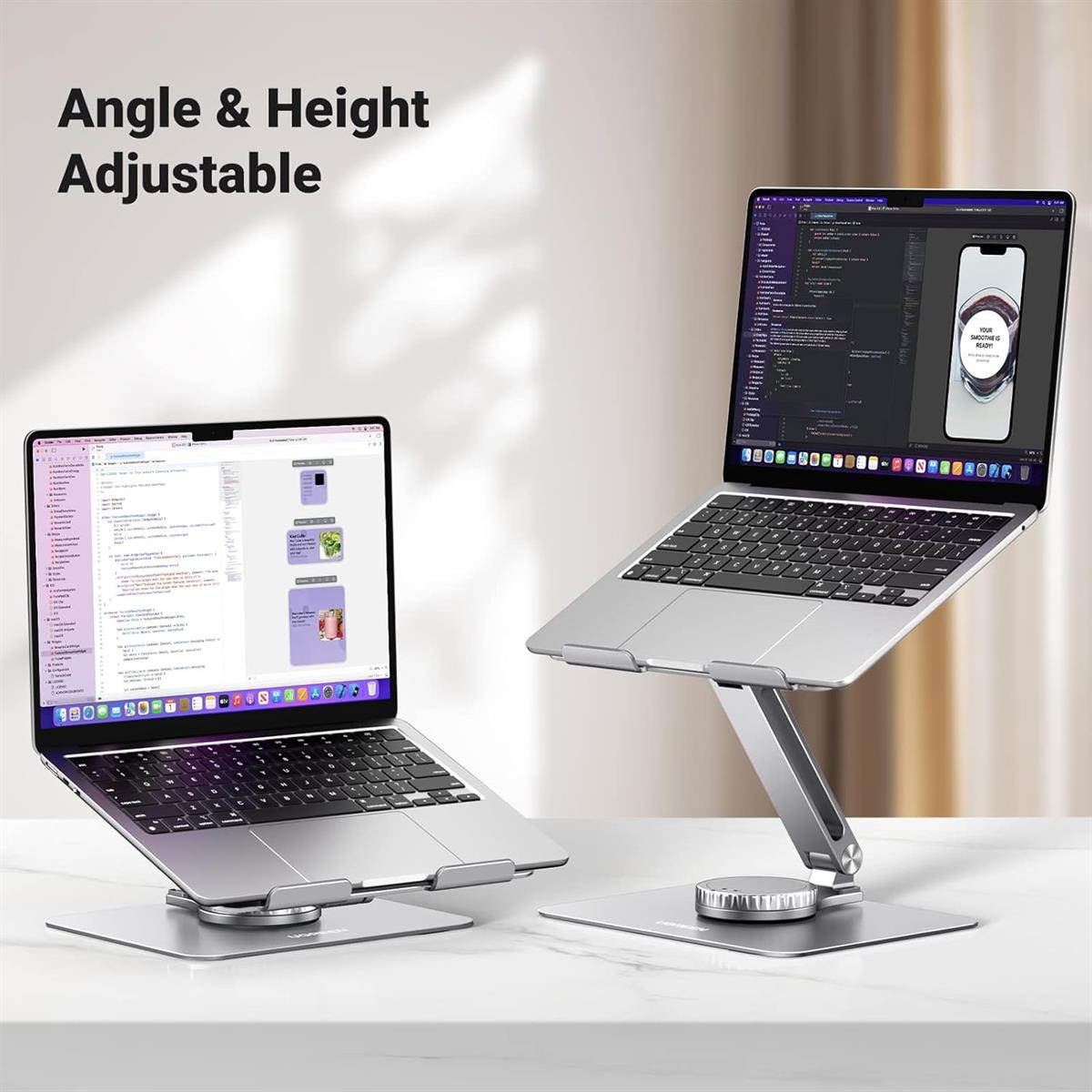 Ugreen Laptop Stand for Desk Adjustable 360 Rotating Base Compatible with MacBook Pro Air Stand, Lenovo Ideapad 3, Dell Chromebook, HP Notebook up to 17.3 Inch - PakByte