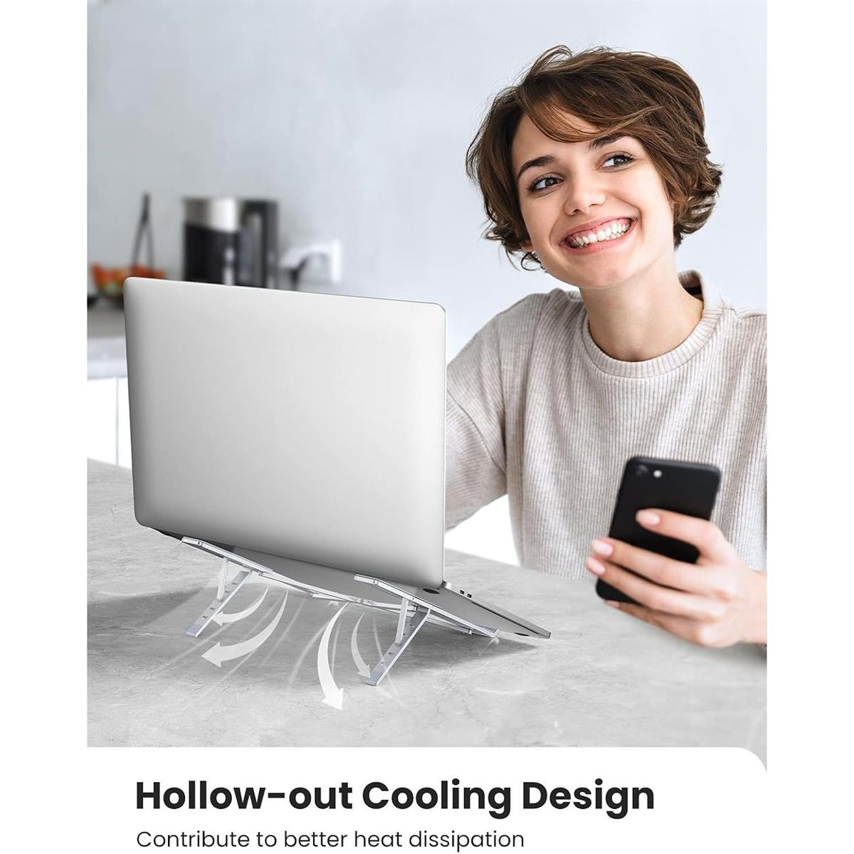 Ugreen Laptop Stand for Desk Adjustable, MacBook Stand, Portable Aluminium Laptop Riser for Desk with Carry Bag, Folding Laptop Stand for 8-17.3 inch Laptops Tablets - PakByte