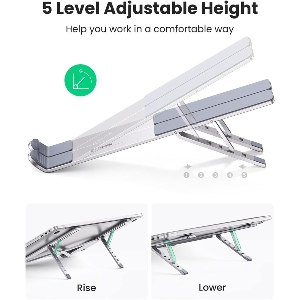 Ugreen Laptop Stand for Desk Adjustable, MacBook Stand, Portable Aluminium Laptop Riser for Desk with Carry Bag, Folding Laptop Stand for 8-17.3 inch Laptops Tablets - PakByte