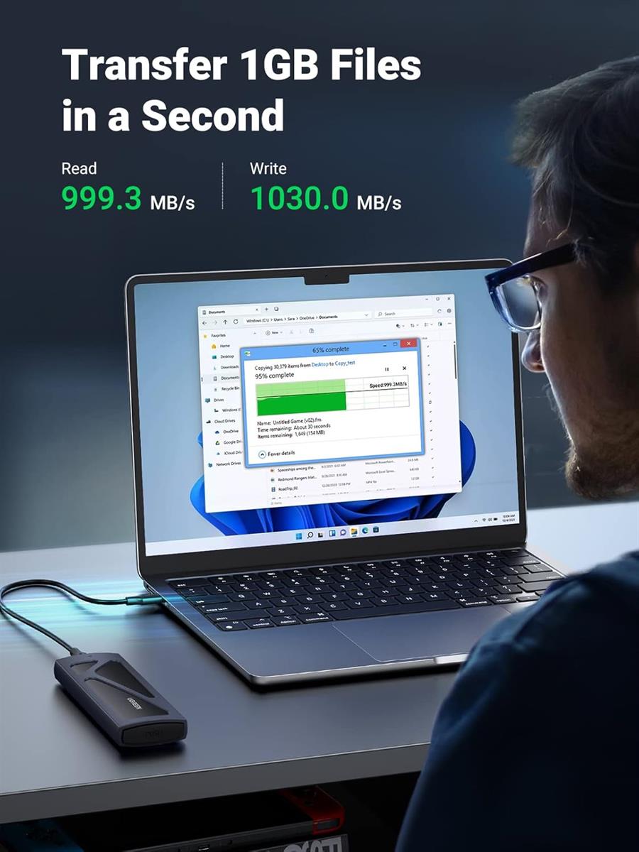 Ugreen M.2 NVMe SSD Enclosure, Tool-Free NVMe Enclosure, 10Gbps NVMe to USB Adapter with USB 3.2 Gen2, Aluminum M2 SSD Enclosure Supports M and B&M Keys and Size in 2230/2242 /2260/2280 SSDs (Black) - PakByte