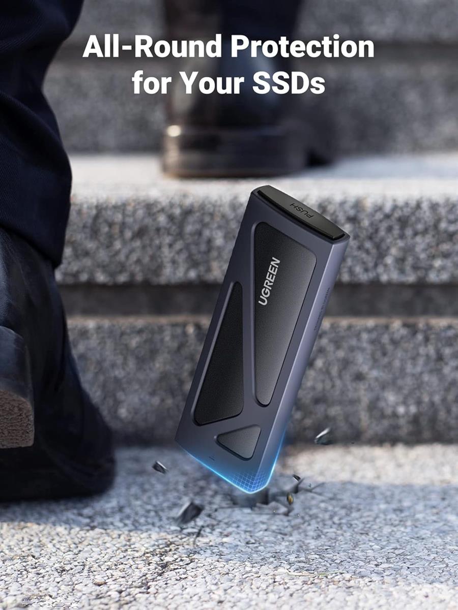 Ugreen M.2 NVMe SSD Enclosure, Tool-Free NVMe Enclosure, 10Gbps NVMe to USB Adapter with USB 3.2 Gen2, Aluminum M2 SSD Enclosure Supports M and B&M Keys and Size in 2230/2242 /2260/2280 SSDs (Black) - PakByte