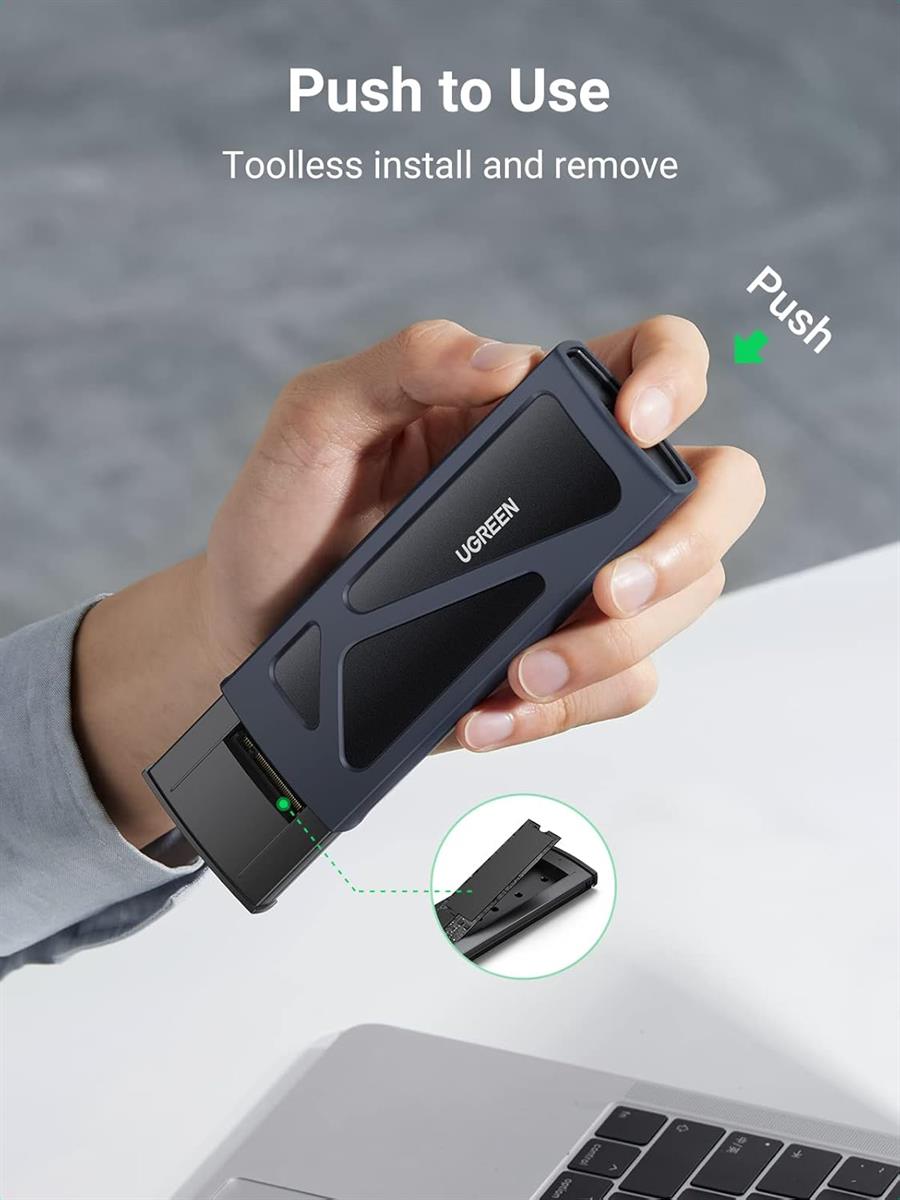 Ugreen M.2 NVMe SSD Enclosure, Tool-Free NVMe Enclosure, 10Gbps NVMe to USB Adapter with USB 3.2 Gen2, Aluminum M2 SSD Enclosure Supports M and B&M Keys and Size in 2230/2242 /2260/2280 SSDs (Black) - PakByte