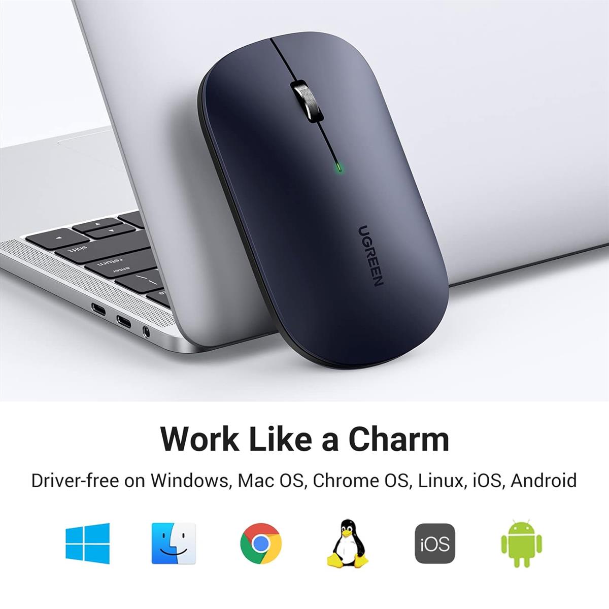 Ugreen PC Mouse Wireless Quiet With 4000 DPI, 2.4GHz Connection, 18 Months Battery Life, USB Wireless Mouse Compatible With Laptop Computer Windows 11 macOS Linux (Black) - PakByte
