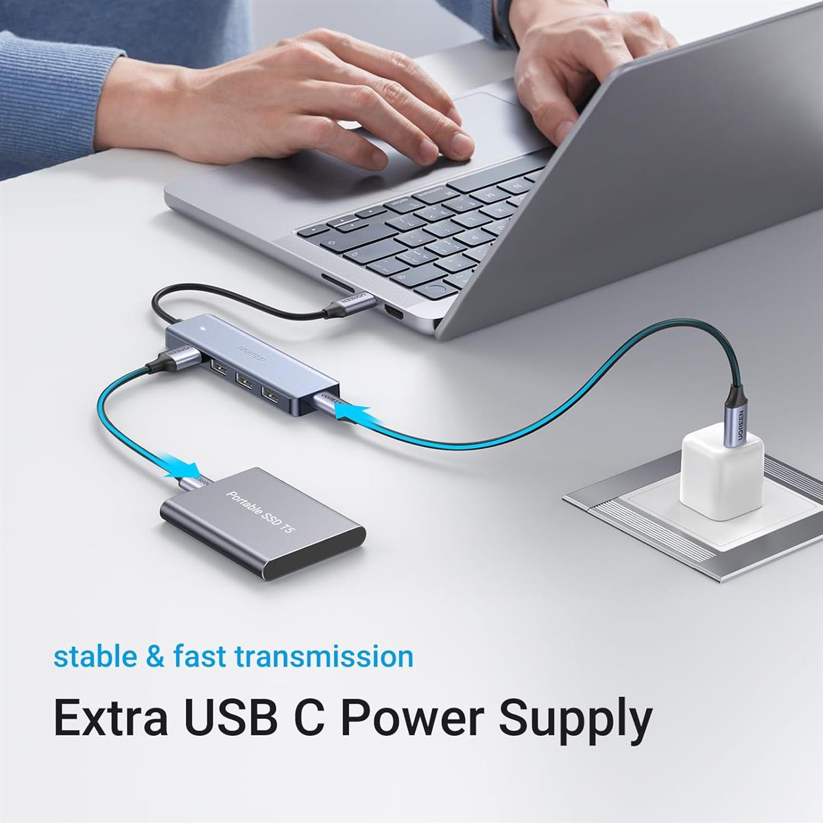 Ugreen USB-C Hub 4 Ports, USB C to USB Hub with 4 USB 3.0, Powered USB C Splitter for Laptop, MacBook Pro, iMac, iPad Pro, Chromebook, Dell XPS, iPhone 15/15 Pro, Galaxy S23, and More, 0.5FT - PakByte