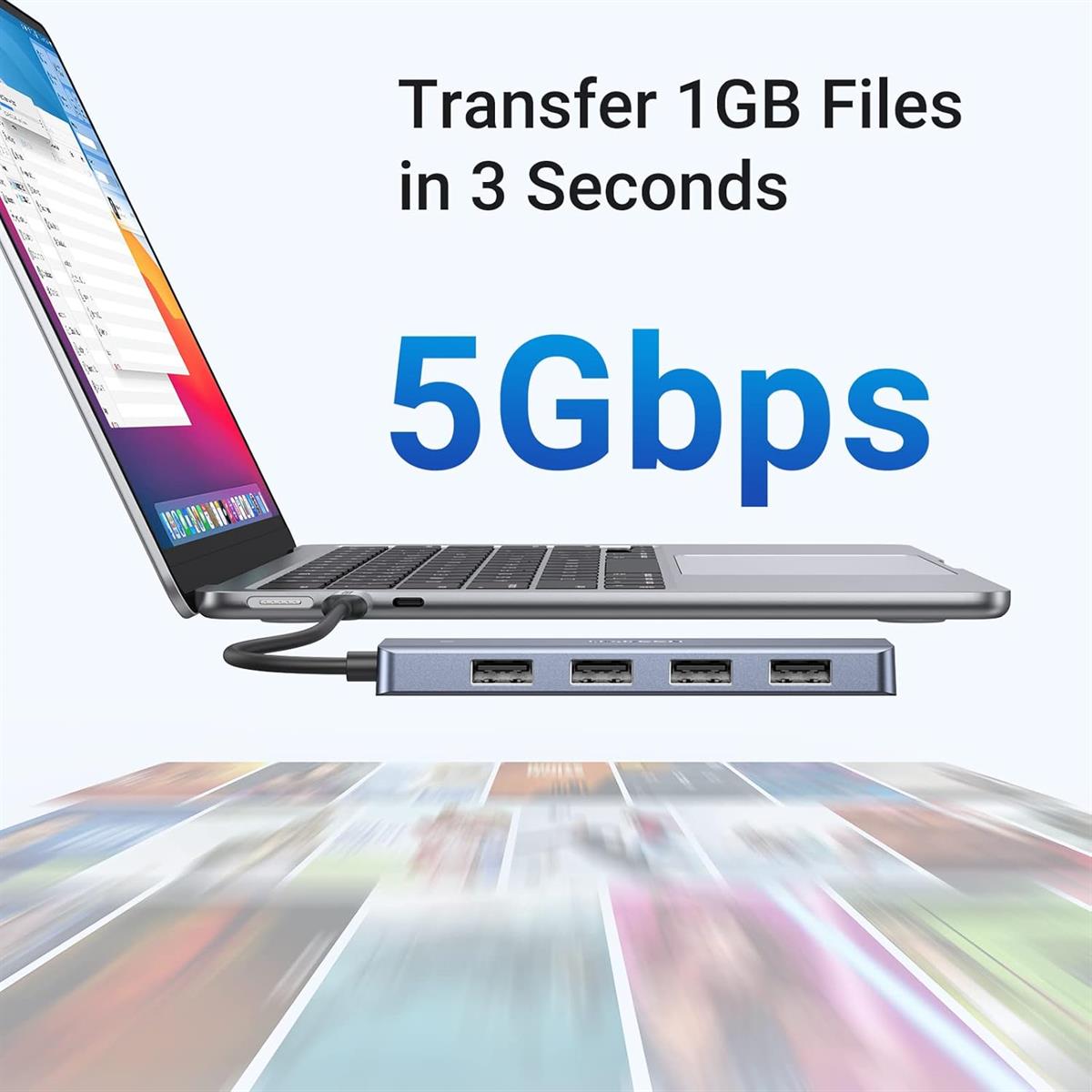 Ugreen USB-C Hub 4 Ports, USB C to USB Hub with 4 USB 3.0, Powered USB C Splitter for Laptop, MacBook Pro, iMac, iPad Pro, Chromebook, Dell XPS, iPhone 15/15 Pro, Galaxy S23, and More, 0.5FT - PakByte