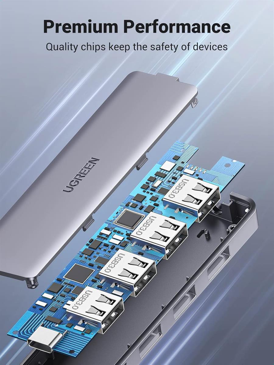 Ugreen USB-C Hub 4 Ports, USB C to USB Hub with 4 USB 3.0, Powered USB C Splitter for Laptop, MacBook Pro, iMac, iPad Pro, Chromebook, Dell XPS, iPhone 15/15 Pro, Galaxy S23, and More, 0.5FT - PakByte