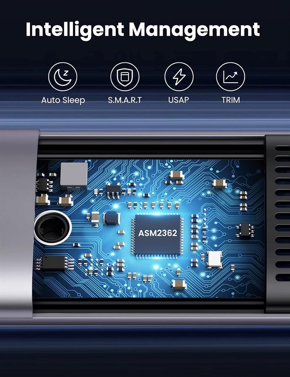 Ugreen USB-C & USB 2-in-1 M.2 NVMe SSD Enclosure, 10Gbps, Aluminum, 2242/2280, M-Key & M+B Key, Tool-Free, Broad Compatibility - PakByte