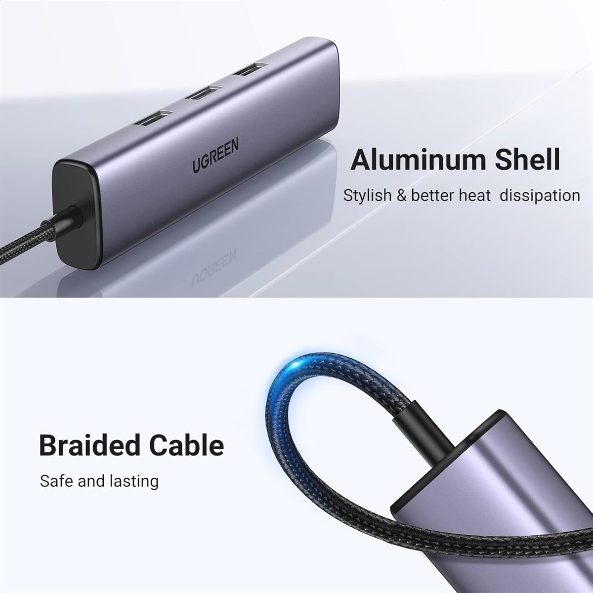 Ugreen USB-C to Ethernet Adapter, 4-in-1 USB C Hub Ethernet with 3 USB 3.0 Ports/Gigabit RJ45, Plug & Play, Thunderbolt (3/4) to Network Adapter for MacBook Pro/Air, XPS, iPad Pro, iPhone 15 Pro/Max - PakByte