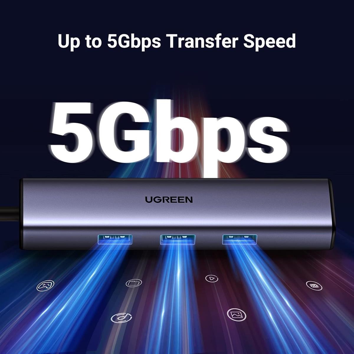 Ugreen USB-C to Ethernet Adapter, 4-in-1 USB C Hub Ethernet with 3 USB 3.0 Ports/Gigabit RJ45, Plug & Play, Thunderbolt (3/4) to Network Adapter for MacBook Pro/Air, XPS, iPad Pro, iPhone 15 Pro/Max - PakByte