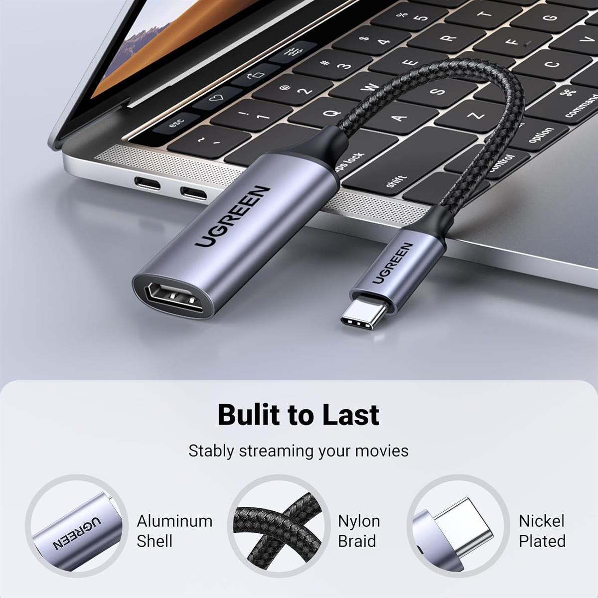 Ugreen USB C to HDMI Adapter Cable 4K@60Hz Aluminum Type C Thunderbolt 4/3 Converter Male to Female Compatible with iPhone 16/15 Pro Max Plus, iPad Mini Air, MacBook Pro, Galaxy S24Ultra, iMac XPS 17 - PakByte
