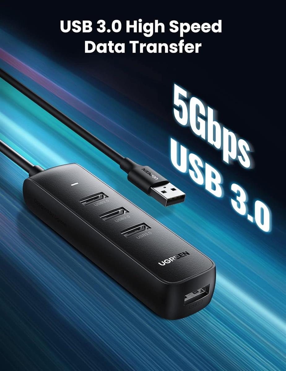 Ugreen USB Hub 3.0, 4 Port USB Extender with 1M Long Cable, 5Gbps High Speed Ultra Slim Hub Compatible with PS5, PS4, Xbox, Laptop, PC, MacBook Pro/Air, iMac, USB Flash Drive, HDD, Keyboard, Mouse - PakByte