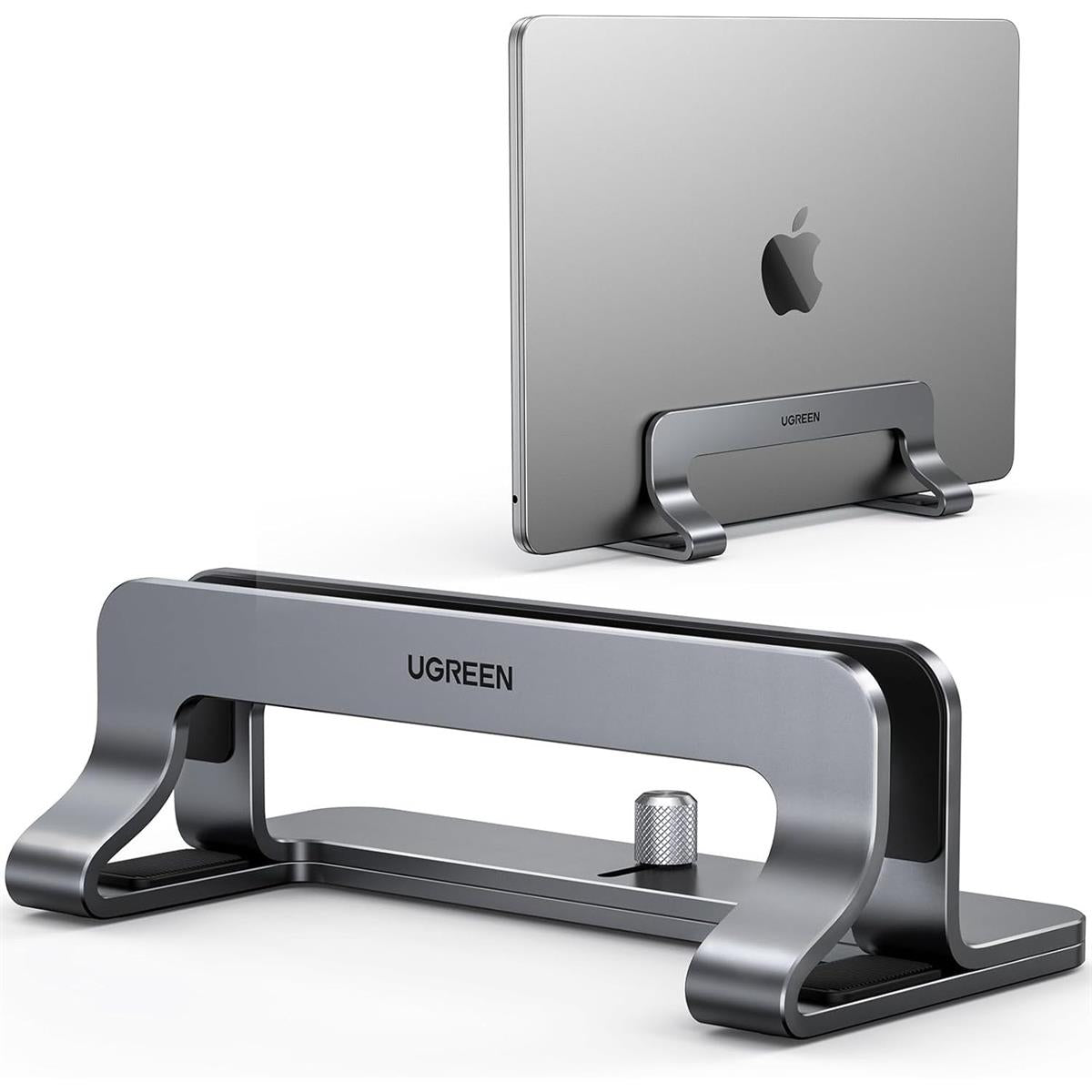Ugreen Vertical Laptop Stand Holder for Desk Compatible with MacBook Pro, MacBook Air Stand Vertical Aluminum Adjustable for Up to 17.3 Inch Gaming Laptop, Gray - PakByte