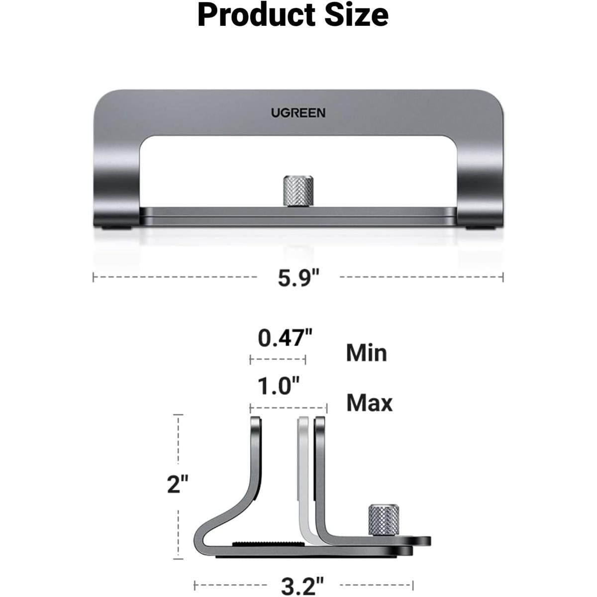 Ugreen Vertical Laptop Stand Holder for Desk Compatible with MacBook Pro, MacBook Air Stand Vertical Aluminum Adjustable for Up to 17.3 Inch Gaming Laptop, Gray - PakByte
