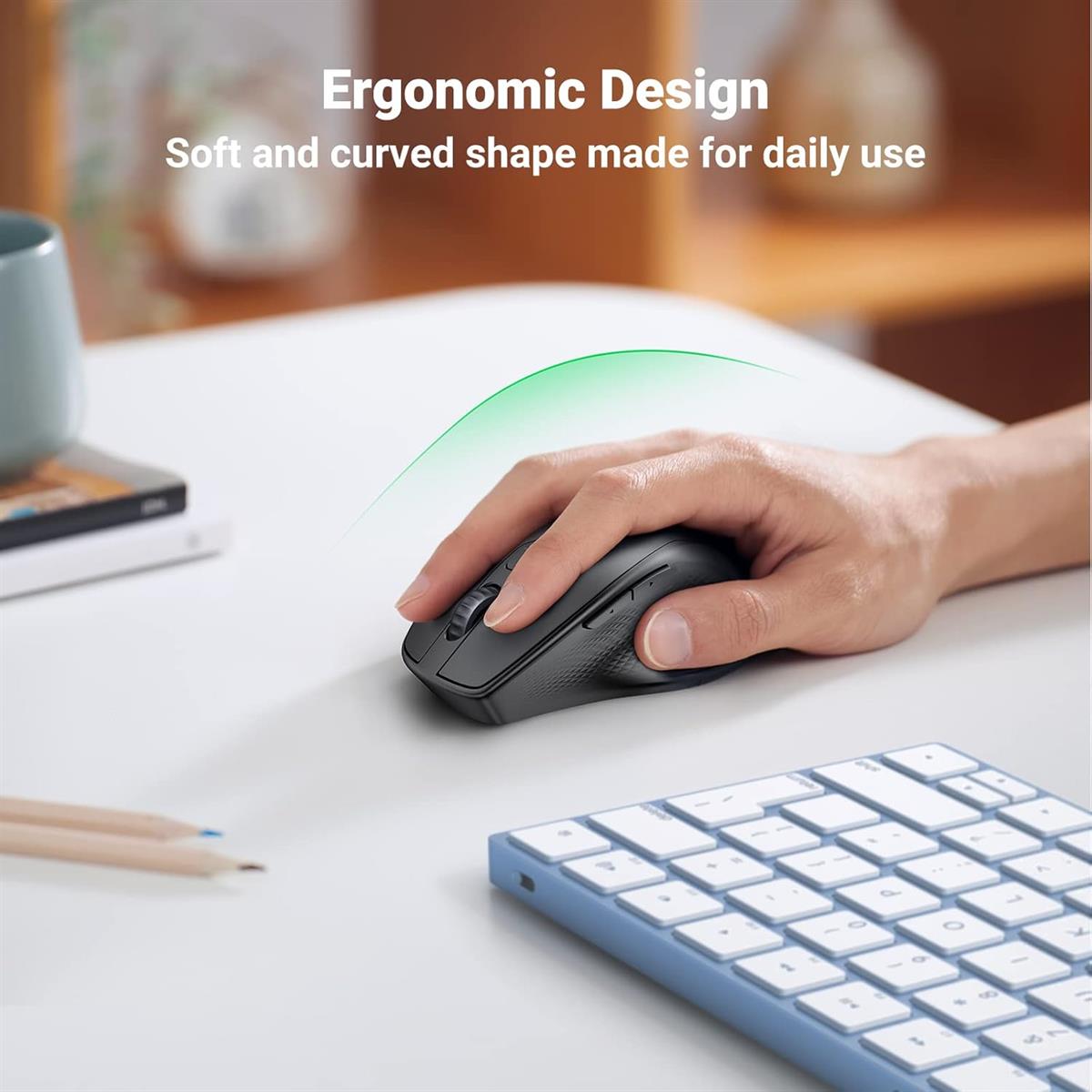 Ugreen Wireless, Ergonomic Bluetooth 5.0 Mouse for Laptop, 2.4G -Black - PakByte Computers