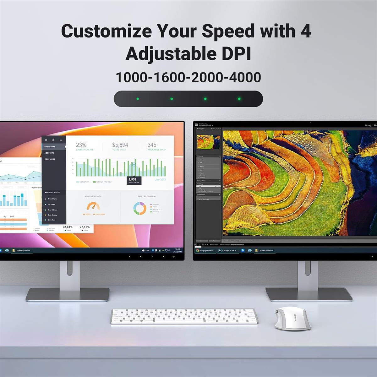 Ugreen Wireless, Ergonomic Bluetooth 5.0 Mouse for Laptop, 2.4G - White - PakByte Computers