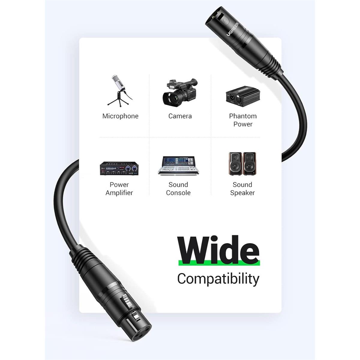 Ugreen XLR Cable, XLR Male To Female Microphone Extension Cable 2M For Amplifiers, Microphones, Mixer, Preamp, Speaker System Or Other Professional Recording (Black) - PakByte