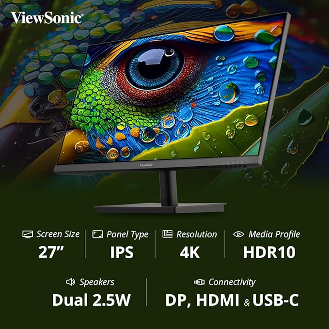 VIEWSONIC 3-SIDED BORDERLESS 4K UHD LED 27” VA2709U-4K - PakByte