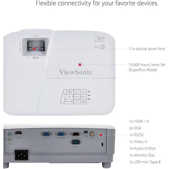 ViewSonic PA503W 3800 Lumens WXGA High Brightness Projector for Home and Office with HDMI Vertical Keystone and 1080p Support - PakByte Computers