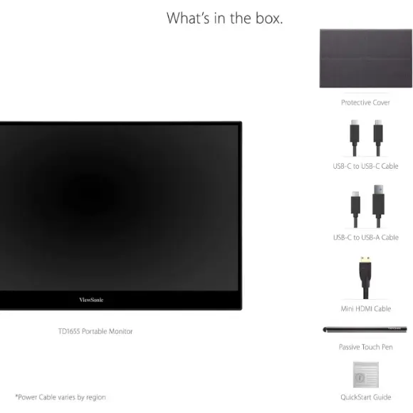 ViewSonic TD1655 15.6 Inch 1080p Portable Monitor with IPS Touchscreen, 2 Way Powered 60W USB C, Built in Stand with Cover - PakByte Computers