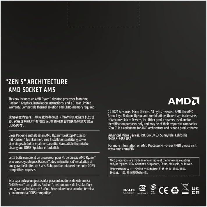 AMD Ryzen 5 9600X 6-Core, 12-Thread Unlocked Desktop Processor - Tray