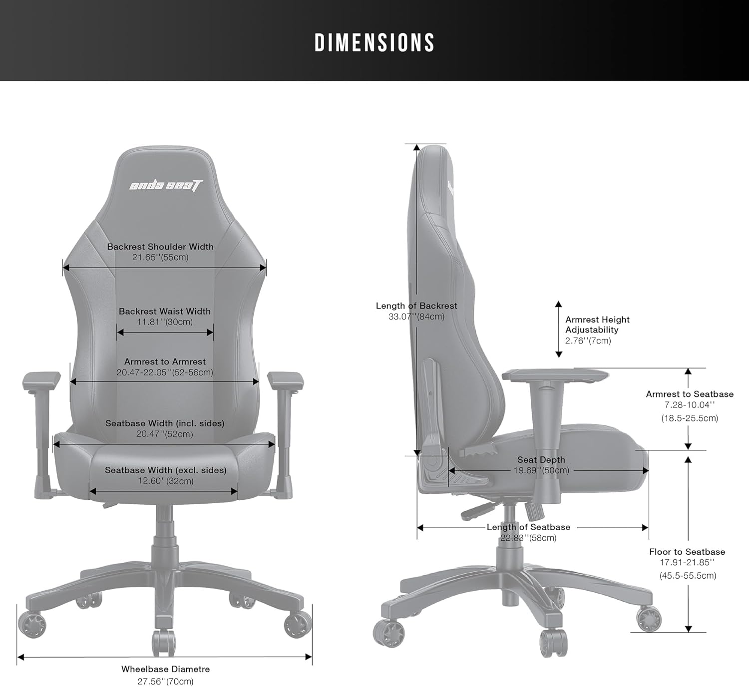 Anda Seat Luna Large Gaming Chair - Black/Orange