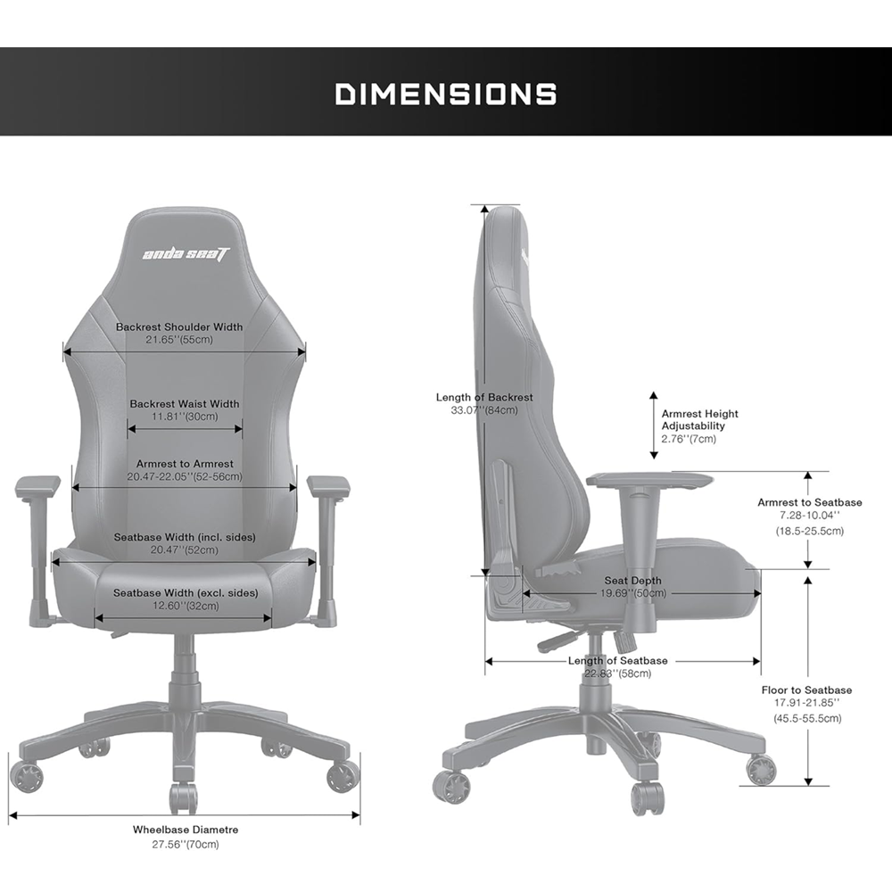 AndaSeat Luna Pro Gaming Chair with Footrest – Grey Fabric