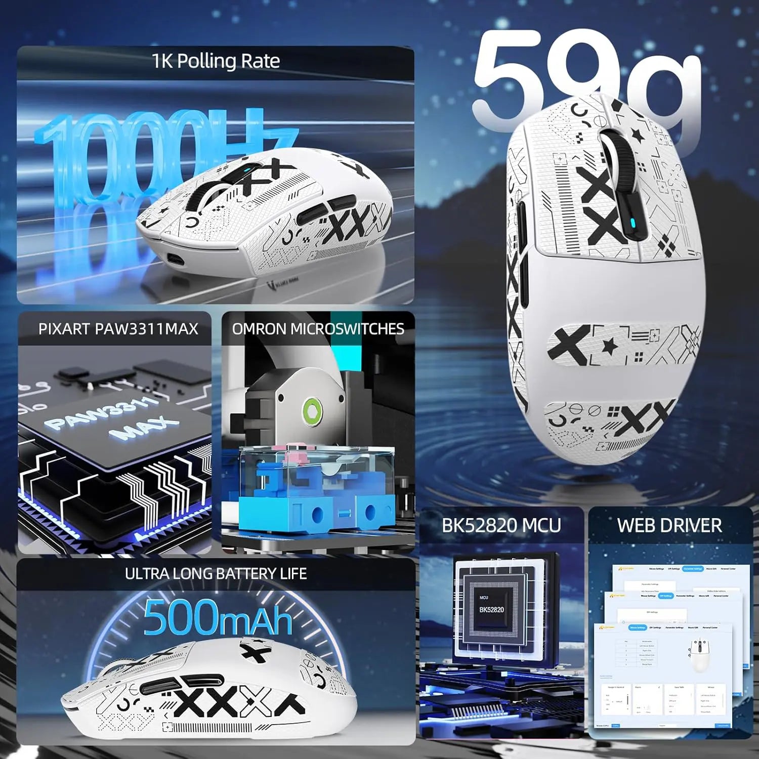 Attack Shark G3 Pro Wireless Gaming Mouse with Charging Dock - White - PakByte Computers