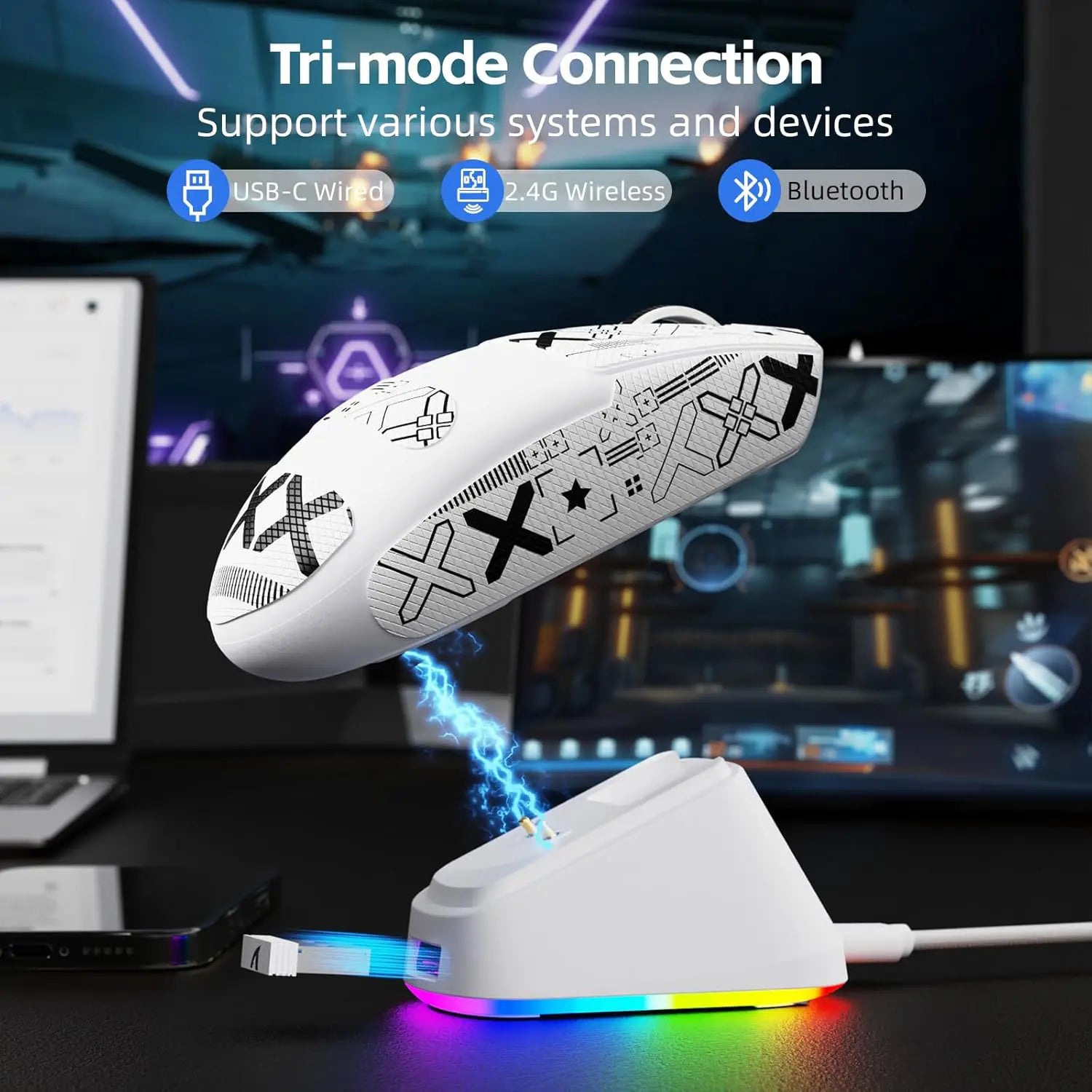 Attack Shark G3 Pro Wireless Gaming Mouse with Charging Dock - White - PakByte Computers
