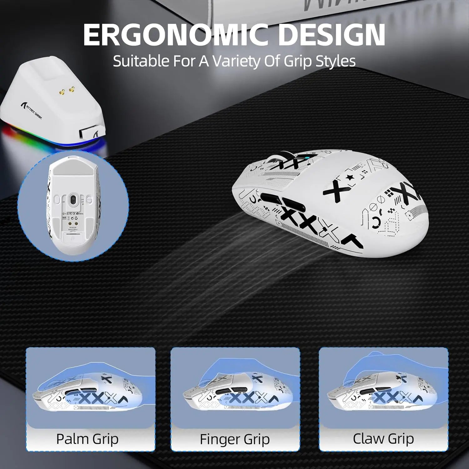 Attack Shark G3 Pro Wireless Gaming Mouse with Charging Dock - White - PakByte Computers