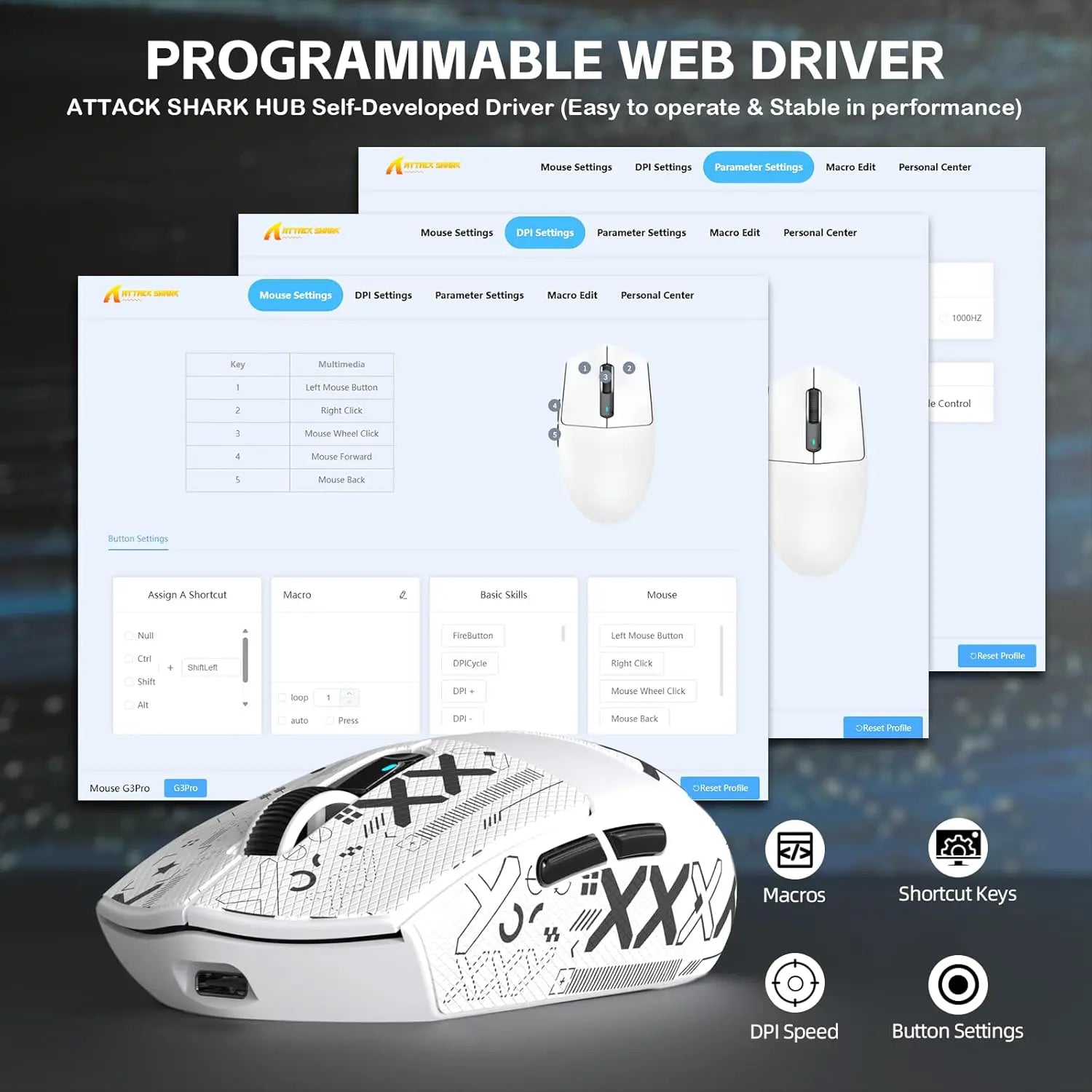Attack Shark G3 Pro Wireless Gaming Mouse with Charging Dock - White - PakByte Computers