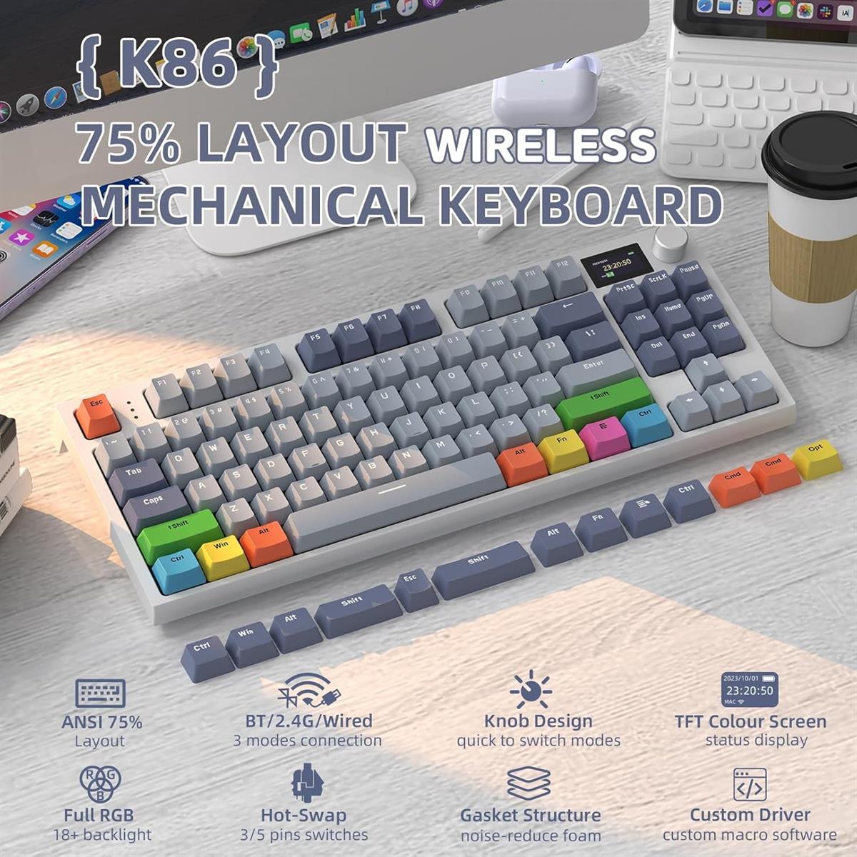 Attack Shark K86 Wireless Keyboard - Lavender Blue - PakByte Computers