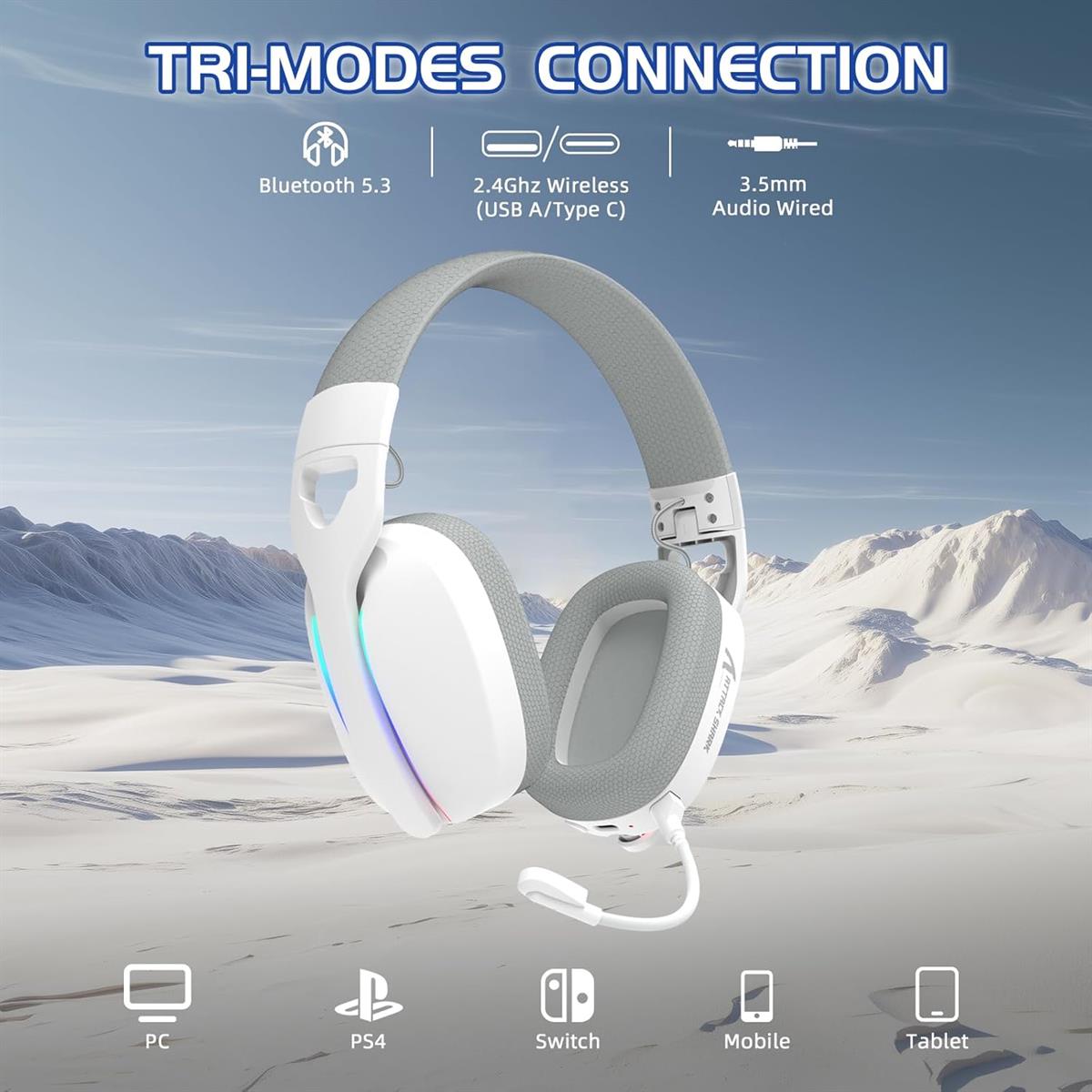 Attack Shark L90 Ultralight RGB Wireless Gaming Headset - White