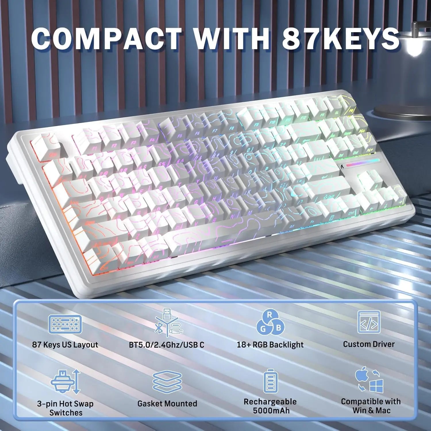 Attack Shark M87 Pro V2 Wireless Gaming Keyboard - White - PakByte Computers