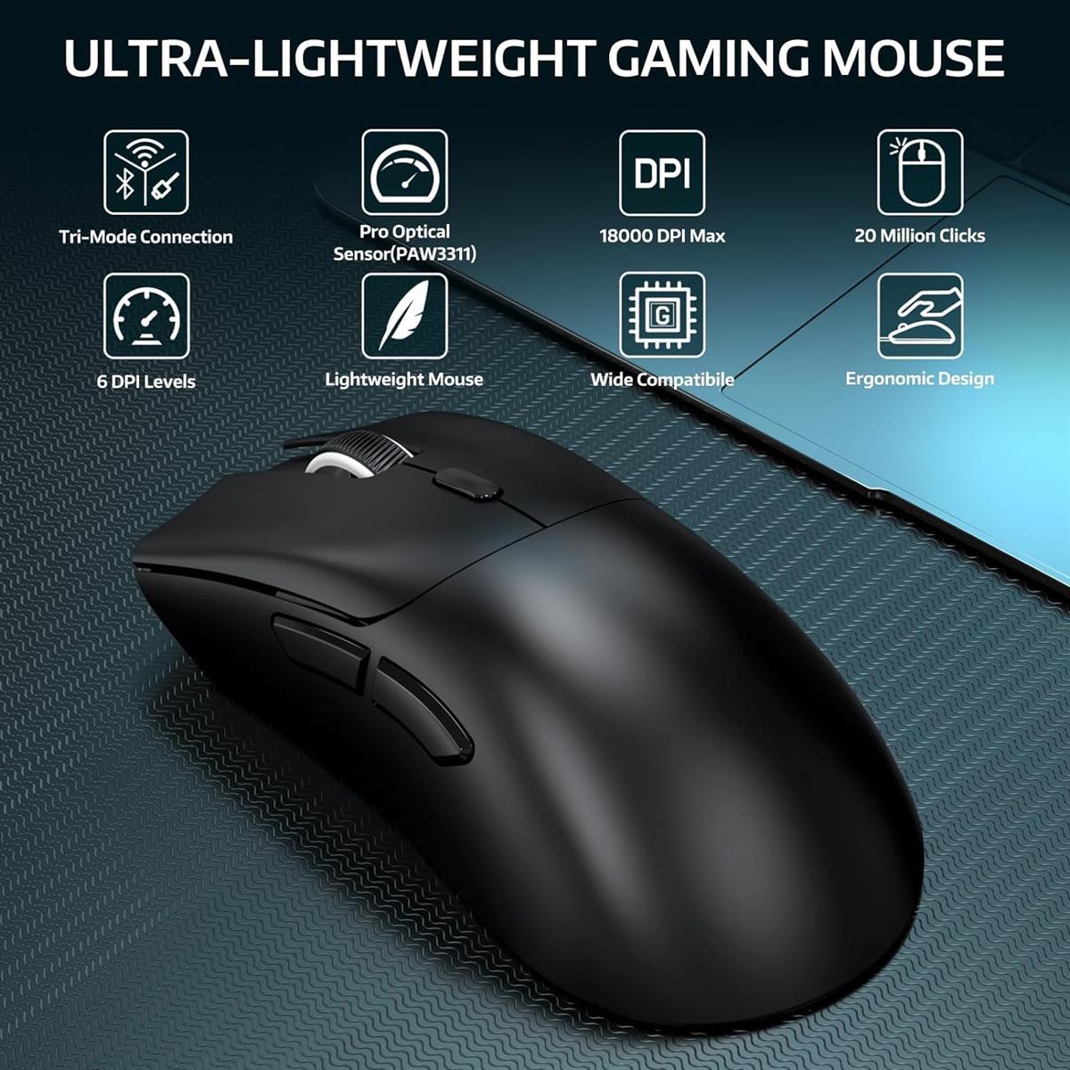 Attack Shark R1 Wireless Gaming Mouse - Black