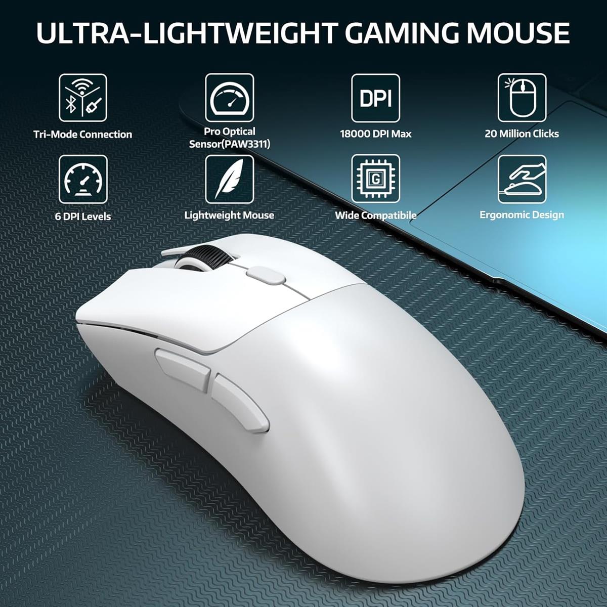 Attack Shark R1 Wireless Gaming Mouse - White