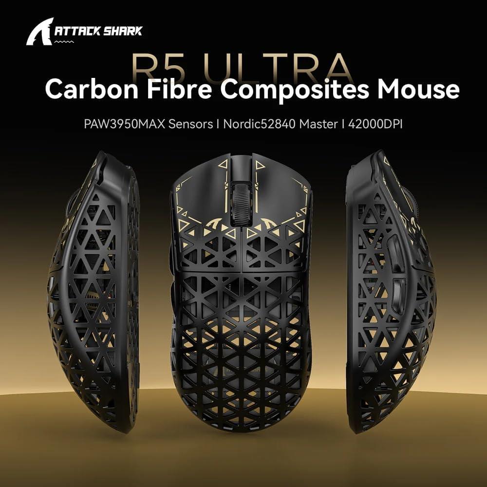 Attack Shark R5 Ultra 8K Carbon Fiber Wireless Gaming Mouse - Black - PakByte Computers
