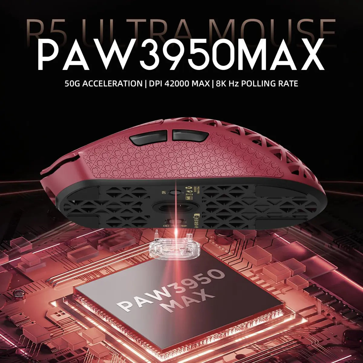 Attack Shark R5 Ultra 8K Carbon Fiber Wireless Gaming Mouse - Red - PakByte Computers