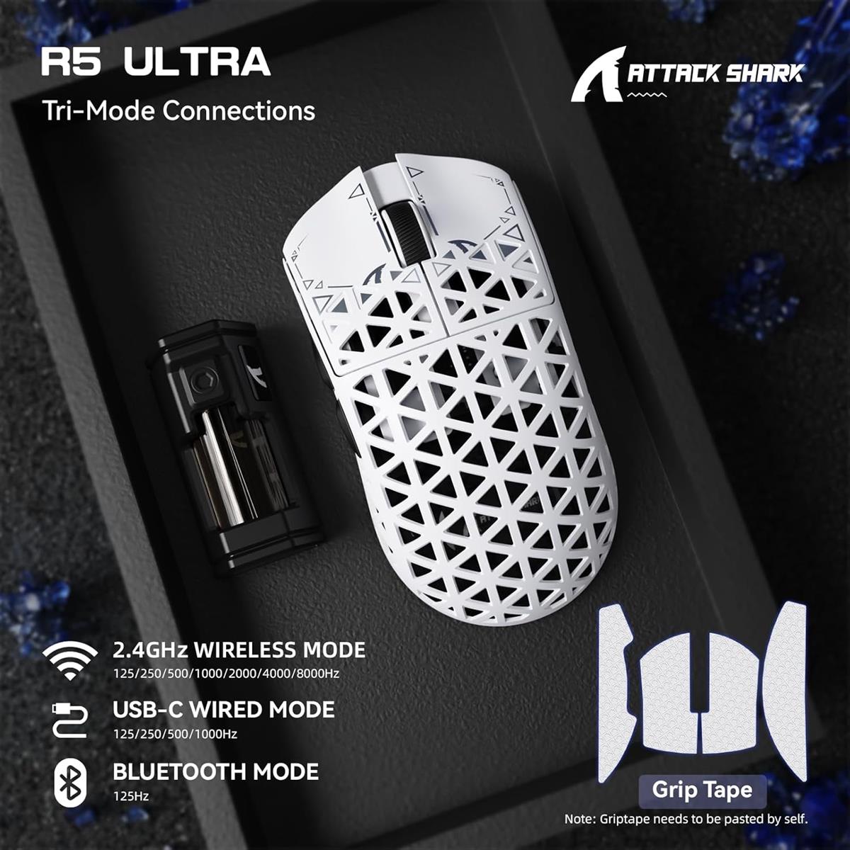 Attack Shark R5 Ultra 8K Carbon Fiber Wireless Gaming Mouse - White