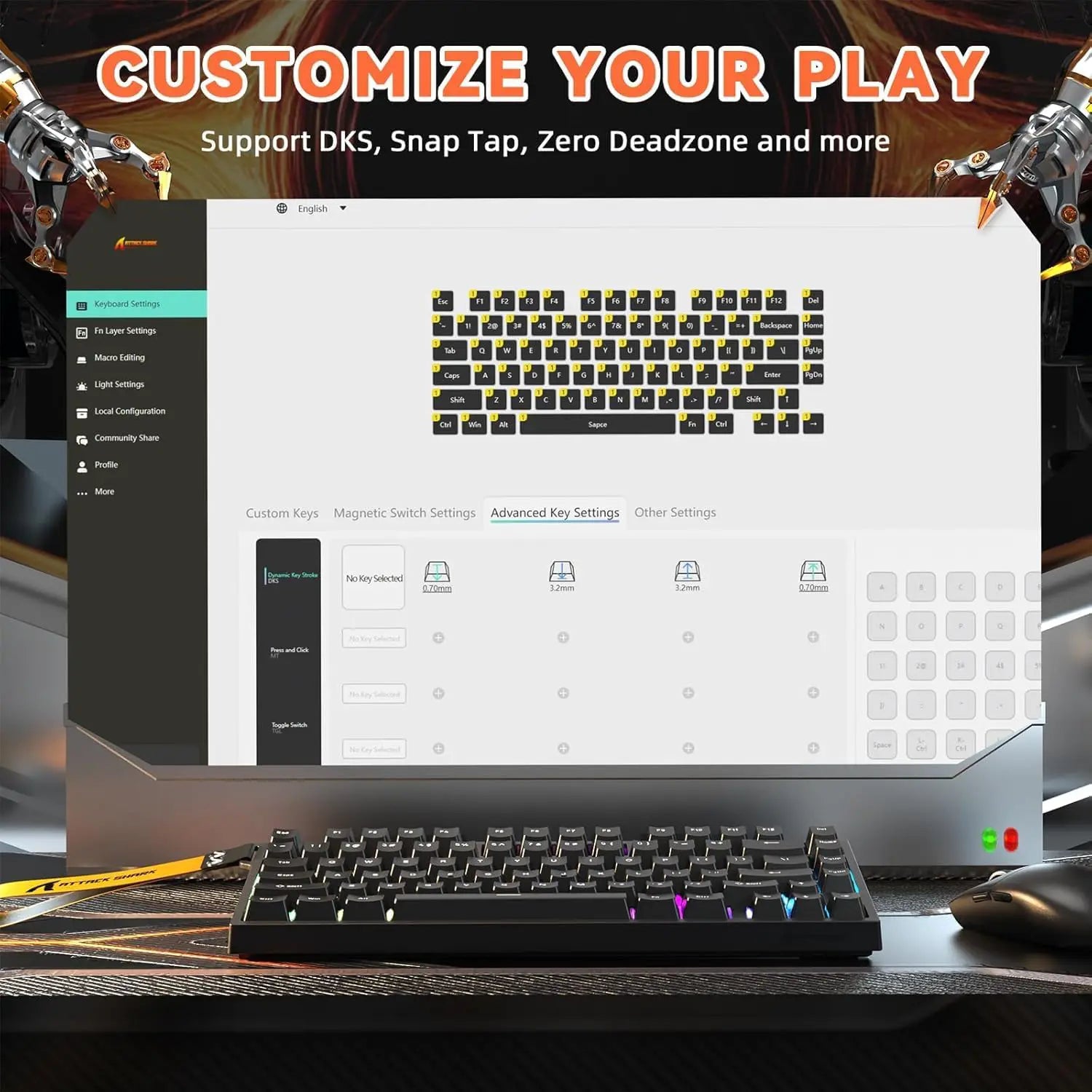 Attack Shark R82 HE Rapid Trigger TKL Wired Gaming Keyboard - Black