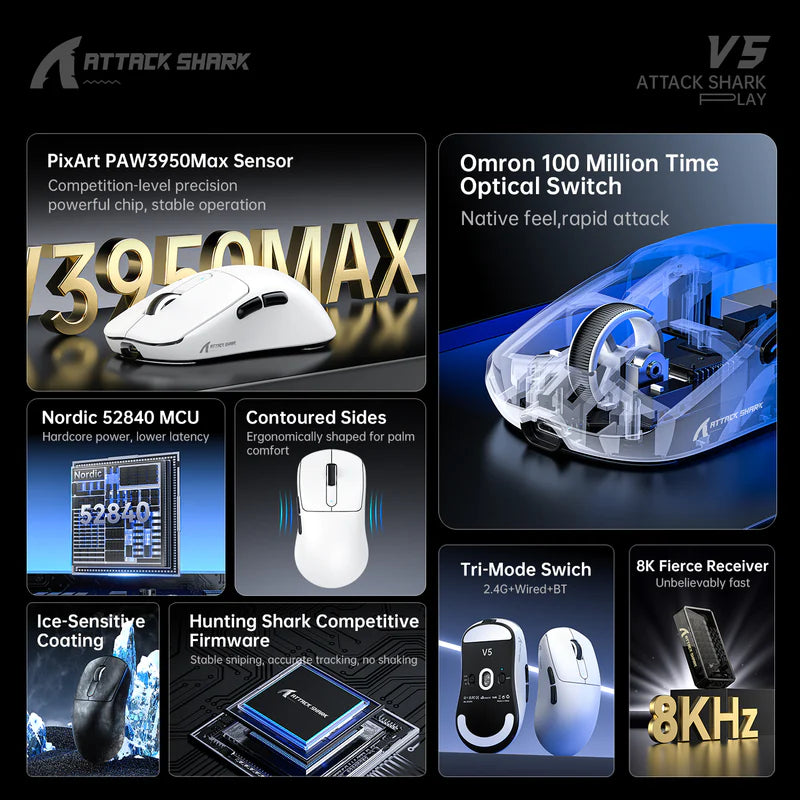 Attack Shark V5 Ultra-Light Gaming Mouse - Black