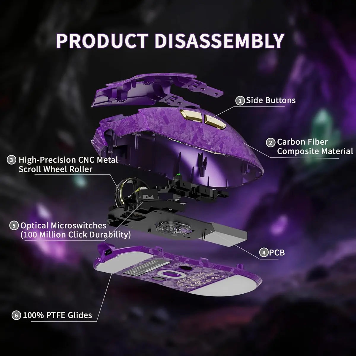 Attack Shark X11 Ultra 8K Carbon Fiber Wireless Gaming Mouse - Purple